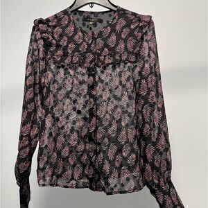 Black and Pink Leaf Pattern Blouse